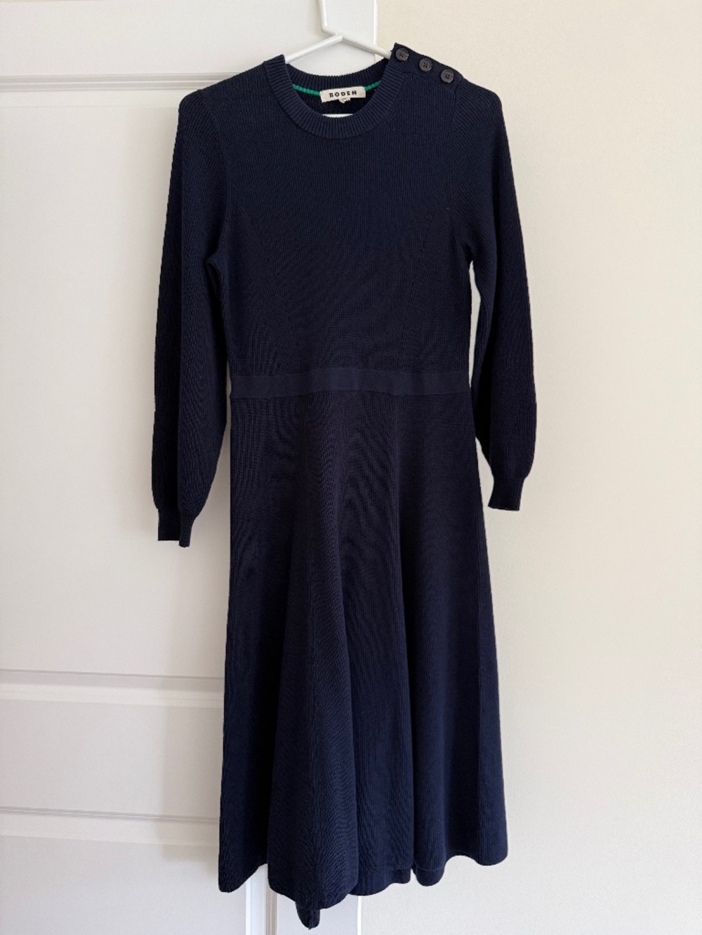 Boden Button Shoulder Knitted Dress in Navy, Size 8P